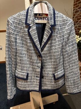 Talbots Tweed Navy-Trim Blazer